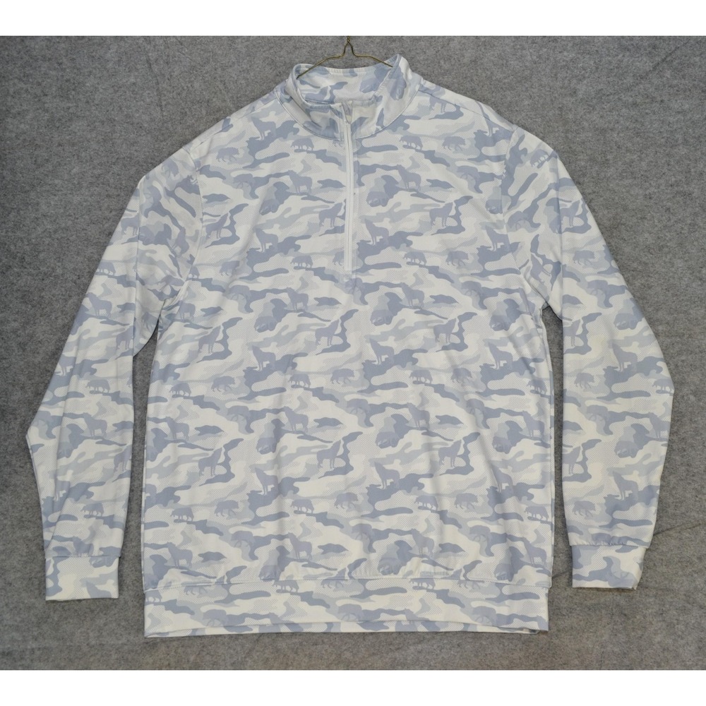 Waggle Pullover Mens Large White Gray Camo Quarter Zip Golf Mock Neck‎ Stretch